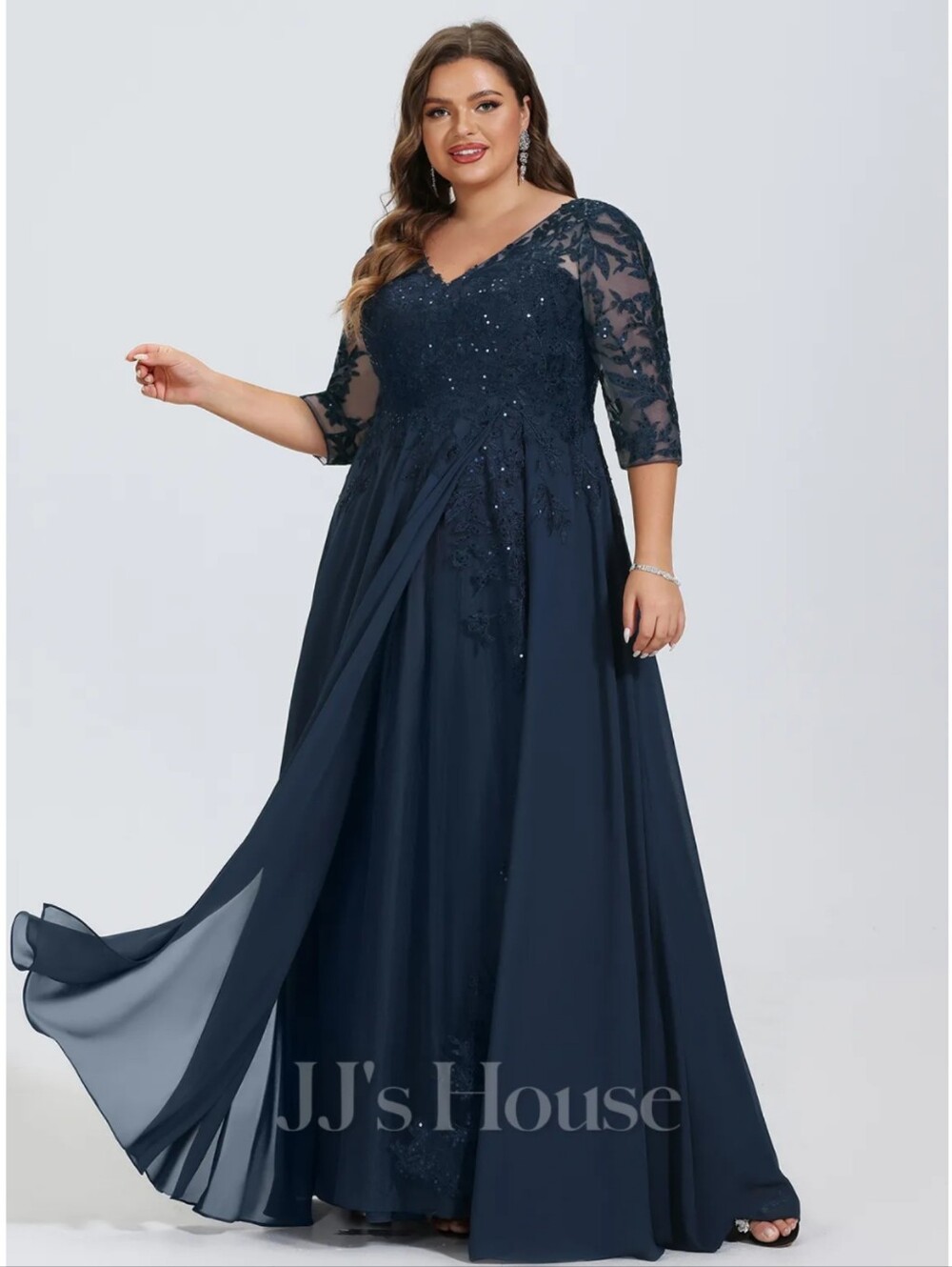 NWT JJ's House Cinzia A-line V-Neck Sequins Lace Dress Women's 16 Formal Evening